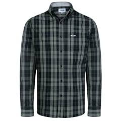 Camisa Masculina Wrangler Manga Longa Tricoline FT Xadrez Verde E Preta Ref.WLS157