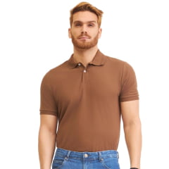 Camisa Polo Masculina Lee Piquet Bordada Marrom Ref:4396L