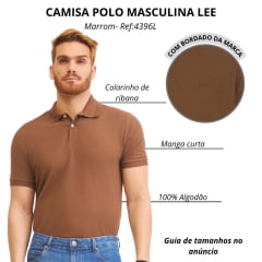 Camisa Polo Masculina Lee Piquet Bordada Marrom Ref:4396L
