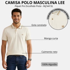 Camisa Polo Masculina Lee Piquet Pre Encolhida Lisa Manga Curta Off White Ref:4410L