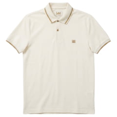 Camisa Polo Masculina Lee Piquet Pre Encolhida Lisa Manga Curta Off White Ref:4410L