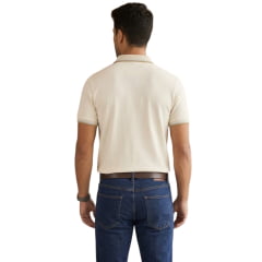 Camisa Polo Masculina Lee Piquet Pre Encolhida Lisa Manga Curta Off White Ref:4410L