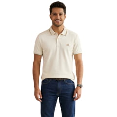 Camisa Polo Masculina Lee Piquet Pre Encolhida Lisa Manga Curta Off White Ref:4410L