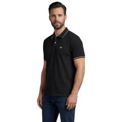 Camisa Polo Masculina Lee Piquet Pre Encolhida Lisa Manga Curta Preta Ref:4413L