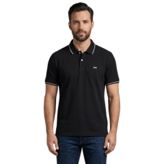 Camisa Polo Masculina Lee Piquet Pre Encolhida Lisa Manga Curta Preta Ref:4413L