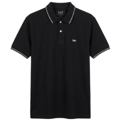 Camisa Polo Masculina Lee Piquet Pre Encolhida Lisa Manga Curta Preta Ref:4413L
