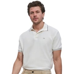 Camisa Polo Masculina Lee Piquet Pre Encolhida Off White Detalhe Na Gola E Manga Ref:4412L
