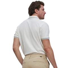 Camisa Polo Masculina Lee Piquet Pre Encolhida Off White Detalhe Na Gola E Manga Ref:4412L