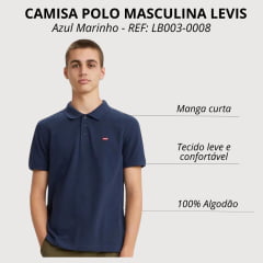 Camisa Pólo Masculina Levi's Azul Marinho Manga Curta Com Logo Vermelho Ref: LB003-0008