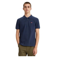 Camisa Pólo Masculina Levi's Azul Marinho Manga Curta Com Logo Vermelho Ref: LB003-0008