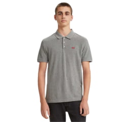 Camisa Polo Masculina Levi's Cinza Manga Curta Com Logo Vermelho - Ref. LB003-0007