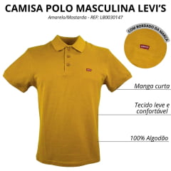 Camisa Polo Masculina Levi's Manga Curta Amarelo/Mostarda Com Logo Vermelho Ref: LB0030147
