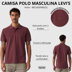 Camisa Polo Masculina Levi's Piquet 100% Algodão Standard Fit Vinho Logo Bordado REF:005FM0032