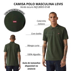 Camisa Polo Masculina Levi's Verde Escuro Logo Vermelho Ref LB003-0148