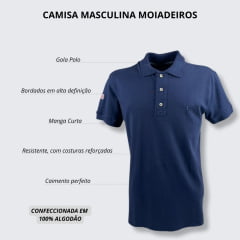 Camisa Polo Masculina Moiadeiros Azul Escuro Manga Curta Com Logo Azul Ref.CPM2038