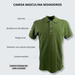 Camisa Polo Masculina Moiadeiros Verde Exército Manga Curta Com Logo Verde Ref.CPM2039