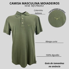 Camisa Polo Masculina Os Moiadeiros Verde Musgo Com Logo Bordado Ref:CPM2053