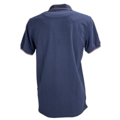Camisa Polo Masculina Texas Farm Friso New Style Azul Marinho Logo Bordado Branco Ref CPM014