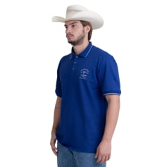 Camisa Polo Masculina Texas Farm Friso New Style Azul Royal Logo Bordado Branco Ref CPM013