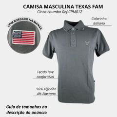 Camisa Polo Masculina Texas Farm Friso New Style Cinza Chumbo Com Logo Bordada Em Cinza Ref: CPM012