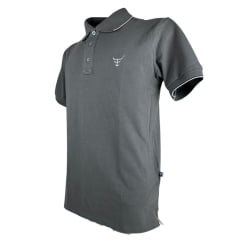 Camisa Polo Masculina Texas Farm Friso New Style Cinza Chumbo Com Logo Bordada Em Cinza Ref: CPM012