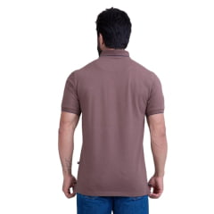Camisa Polo Masculina Texas Farm Friso New Style Marrom Chocolate Com Logo Bordada Ref CPM014