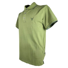 Camisa Polo Masculina Texas Farm Friso New Style Verde Oliva Com Logo Bordada Em Verde Ref: CPM012