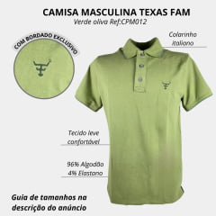 Camisa Polo Masculina Texas Farm Friso New Style Verde Oliva Com Logo Bordada Em Verde Ref: CPM012