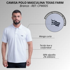 Camisa Polo Masculina Texas Farm Manga Curta Branca C/ Logo Preto REF: CPM005