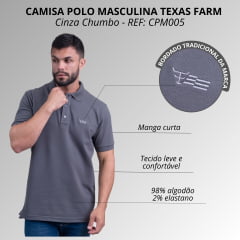 Camisa Polo Masculina Texas Farm Manga Curta Cinza Chumbo Com Logo Cinza REF: CPM005