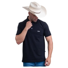 Camisa Polo Masculina Texas Farm Manga Curta Preta C/ Logo Bege REF: CPM005