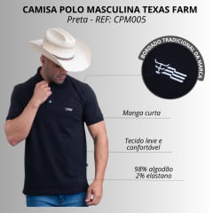 Camisa Polo Masculina Texas Farm Manga Curta Preta C/ Logo Bege REF: CPM005