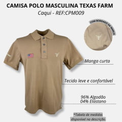 Camisa Polo Masculina Texas Farm Marrom Caqui Com Logo Bordada Em Bege New Style Ref.CPM009