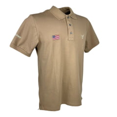 Camisa Polo Masculina Texas Farm Marrom Caqui Com Logo Bordada Em Bege New Style Ref.CPM009