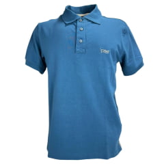 Camisa Polo Masculina Texas Farm New Style Azul Intense Com Logo Branco E Bandeira Bordada Na Manga Ref:CPM011
