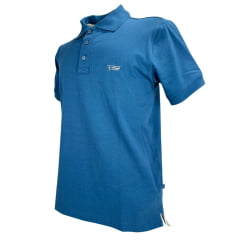 Camisa Polo Masculina Texas Farm New Style Azul Intense Com Logo Branco E Bandeira Bordada Na Manga Ref:CPM011