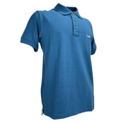 Camisa Polo Masculina Texas Farm New Style Azul Intense Com Logo Branco E Bandeira Bordada Na Manga Ref:CPM011