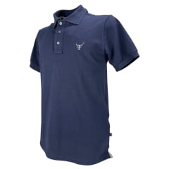 Camisa Polo Masculina Texas Farm New Style Azul Marinho Com Logo Cinza E Bandeira Bordada Na Manga Ref:CPM016