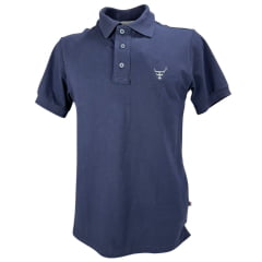 Camisa Polo Masculina Texas Farm New Style Azul Marinho Com Logo Cinza E Bandeira Bordada Na Manga Ref:CPM016