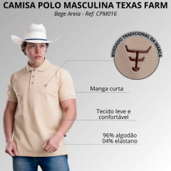 Camisa Polo Masculina Texas Farm New Style Bege Areia Logo Marrom Ref:CPM016