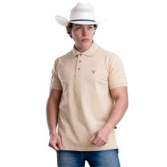 Camisa Polo Masculina Texas Farm New Style Bege Areia Logo Marrom Ref:CPM016