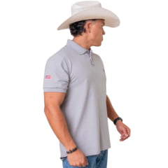Camisa Polo Masculina Texas Farm New Style Cinza Claro Bordado Preto REF:CPM016