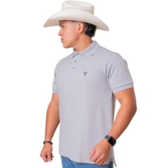 Camisa Polo Masculina Texas Farm New Style Cinza Claro Bordado Preto REF:CPM016