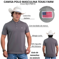 Camisa Polo Masculina Texas Farm New Style Cinza Com Logo Bordada Em Cinza Ref:CPM016