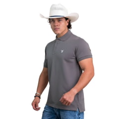 Camisa Polo Masculina Texas Farm New Style Cinza Com Logo Bordada Em Cinza Ref:CPM016