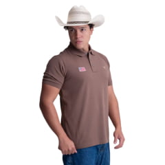 Camisa Polo Masculina Texas Farm New Style Manga Curta Marrom Chocolate Ref:CPM0009