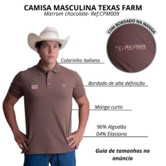 Camisa Polo Masculina Texas Farm New Style Manga Curta Marrom Chocolate Ref:CPM0009