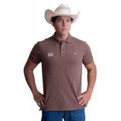 Camisa Polo Masculina Texas Farm New Style Manga Curta Marrom Chocolate Ref:CPM0009