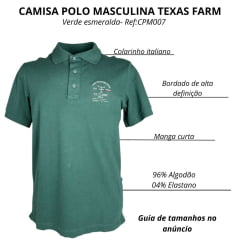 Camisa Polo Masculina Texas Farm New Style Manga Curta Verde Esmeralda Ref:CPM0007