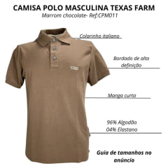 Camisa Polo Masculina Texas Farm New Style Marom Chocolate Com Logo Cru E Bandeira Bordada Na Manga Ref:CPM011